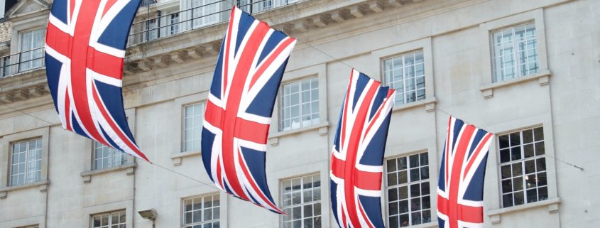 United Kingdom flags hanged near building